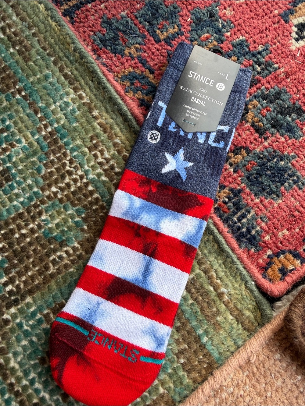 STANCE Kid’s WADE COLLECTION Red White & Blue Flag Crew Socks - Star - Y:3-5.5 L